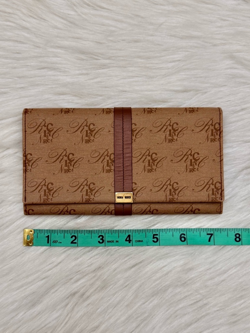 NINA RICCI - BROWN TAN CANVAS LEATHER MONOGRAM LONG BIFOLD SNAP WALLET - Picture 11 of 12